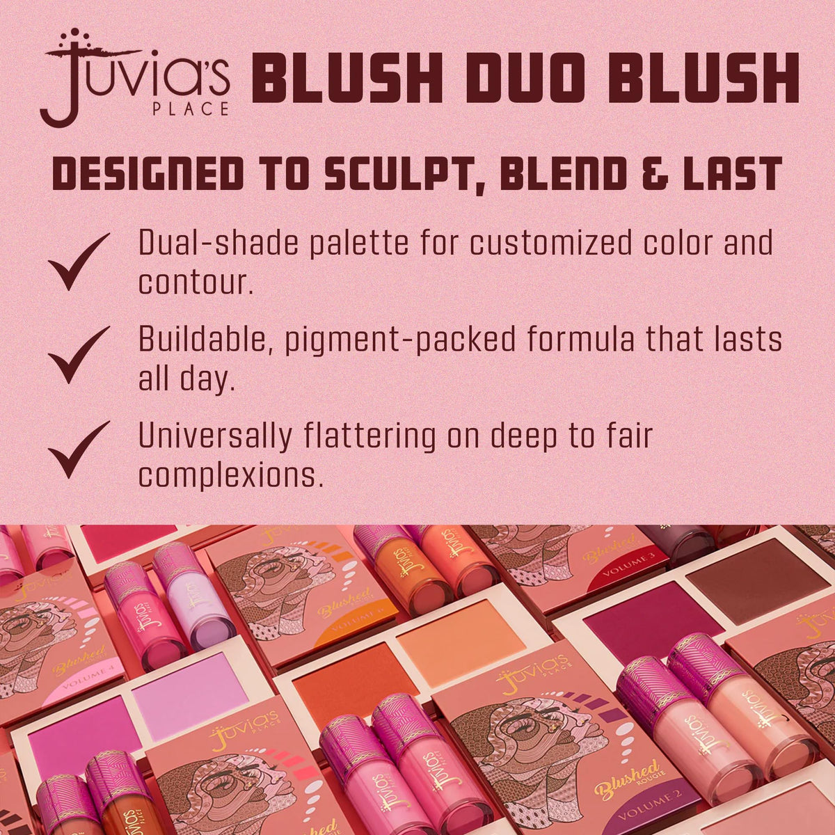 Juvia's Place Blushed Duo two-tone palette—complements itself for subtle or bold looks.