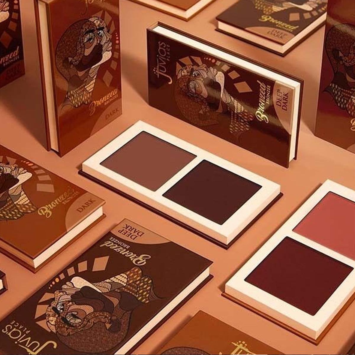 Juvia's Place Bronzed Duo compact detail emphasizing sleek packaging.