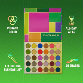 Juvia's Place Culture 2 30-shades swatches row demonstrates diverse pigment options.