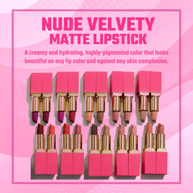 Juvia's Place Lipstick Me velvet texture swatch highlights rich pigment.