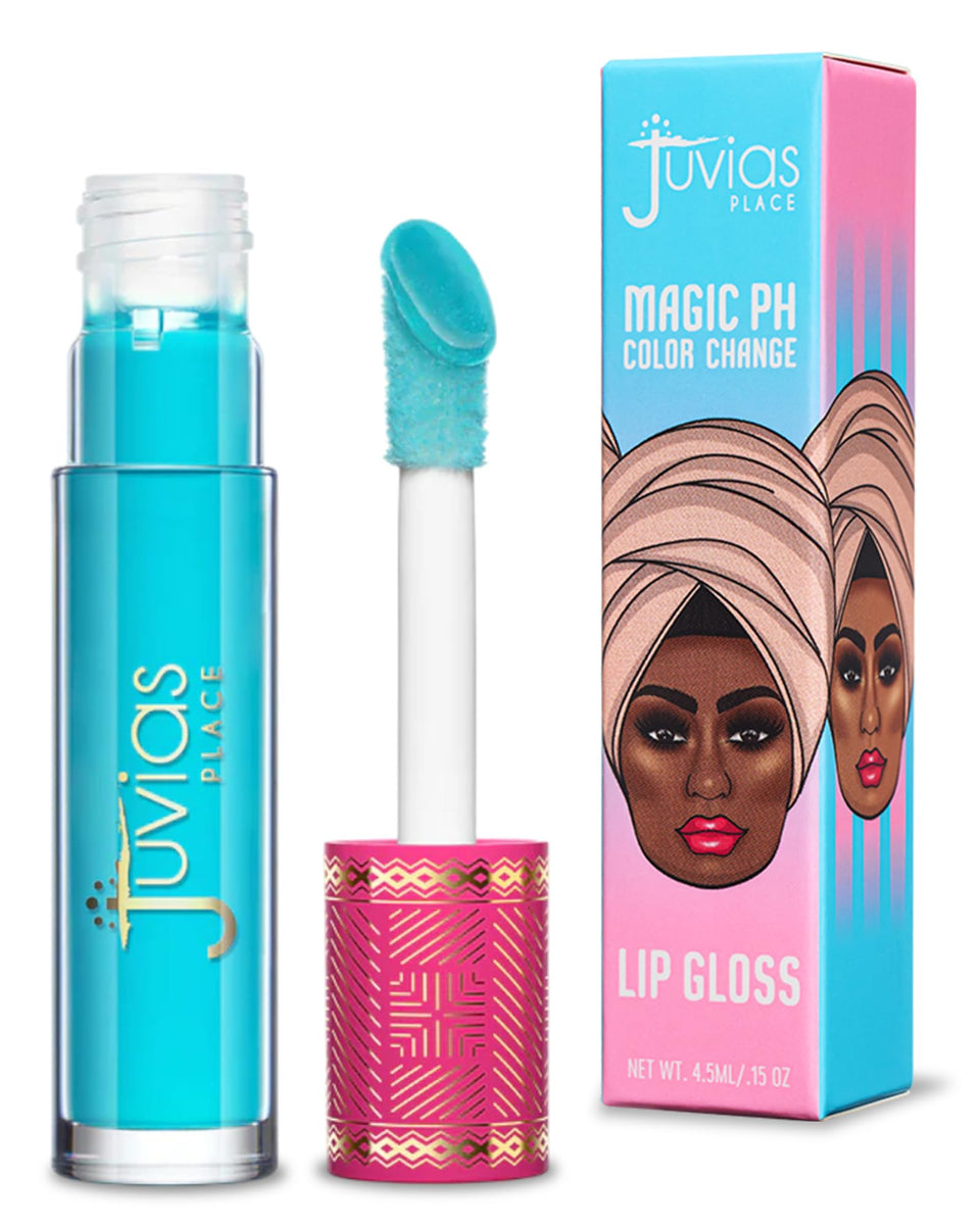 Juvia's Place Mood lip gloss reveals a color-changing pink hue with a radiant, natural-looking gloss.