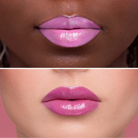 Juvia's Place Smoothie Lip Gloss Pink Velvet on lips with long-lasting color.
