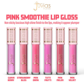 Swatch of Juvia's Place Smoothie Lip Gloss Pink Velvet showing pink mauve tones.