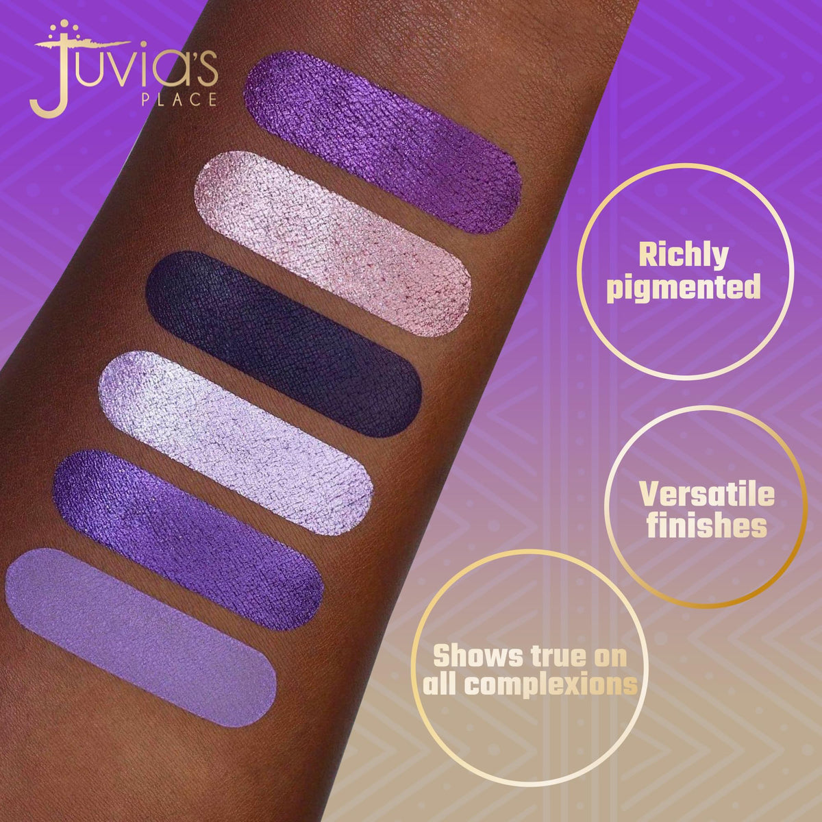 The Violets palette open spread showing rich textures for versatile eye makeup.