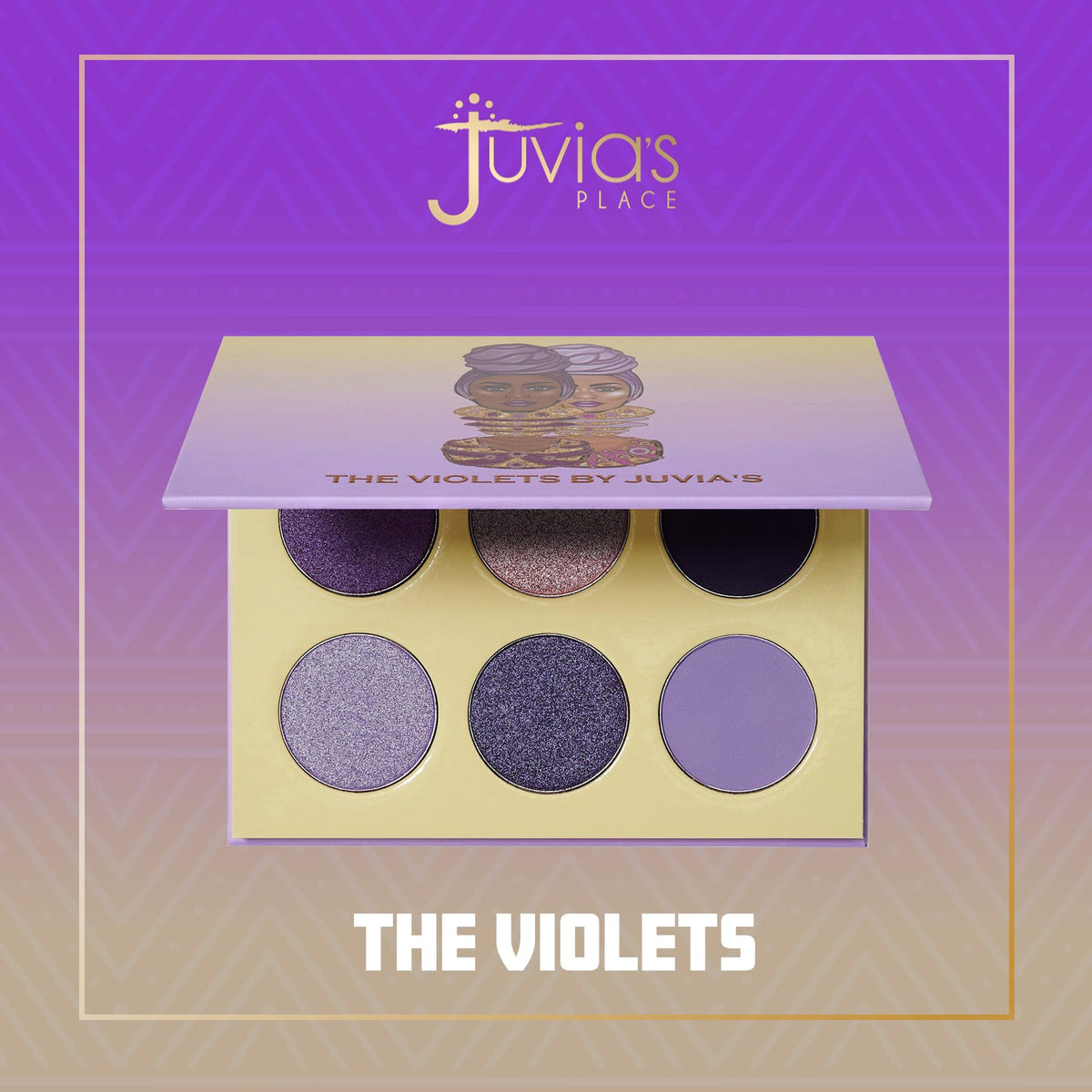 Shimmer row in The Violets palette provides luminous lids with glam finishes.