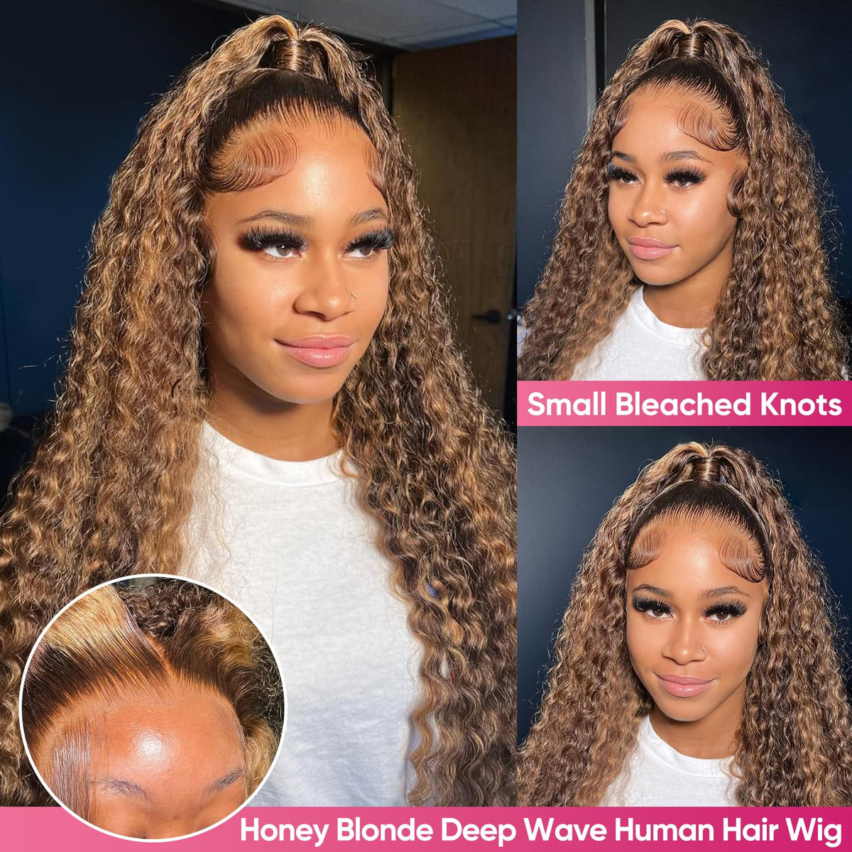 Juviso honey blonde 13x6 deep wave wig uses Swiss HD lace for natural scalp appearance