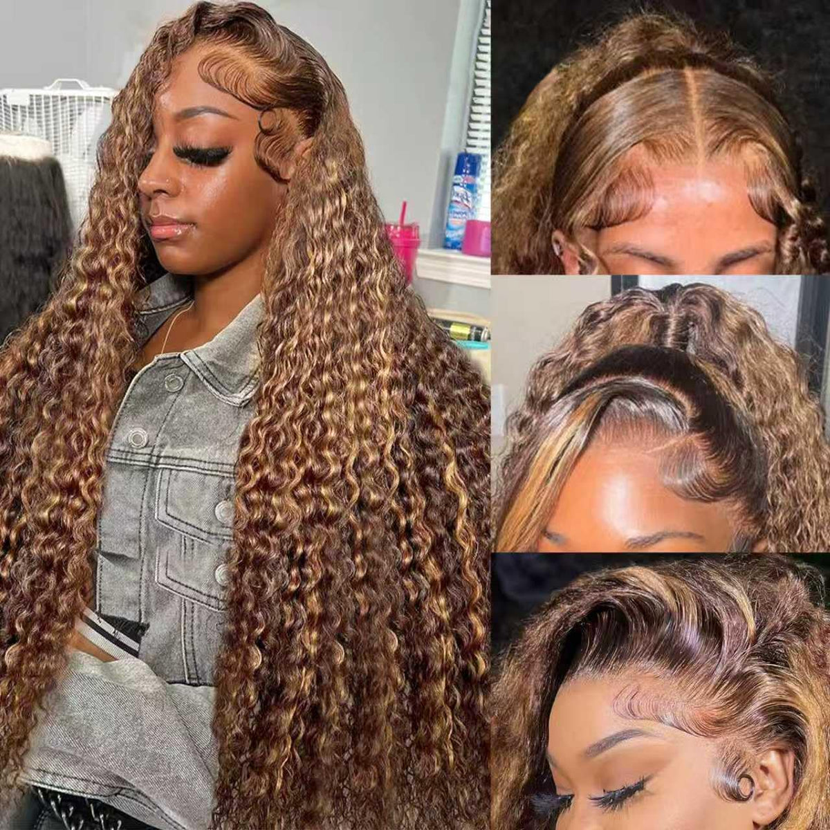 Juviso honey blonde deep wave lace-front wig 13x6 for natural parting and durable fullness