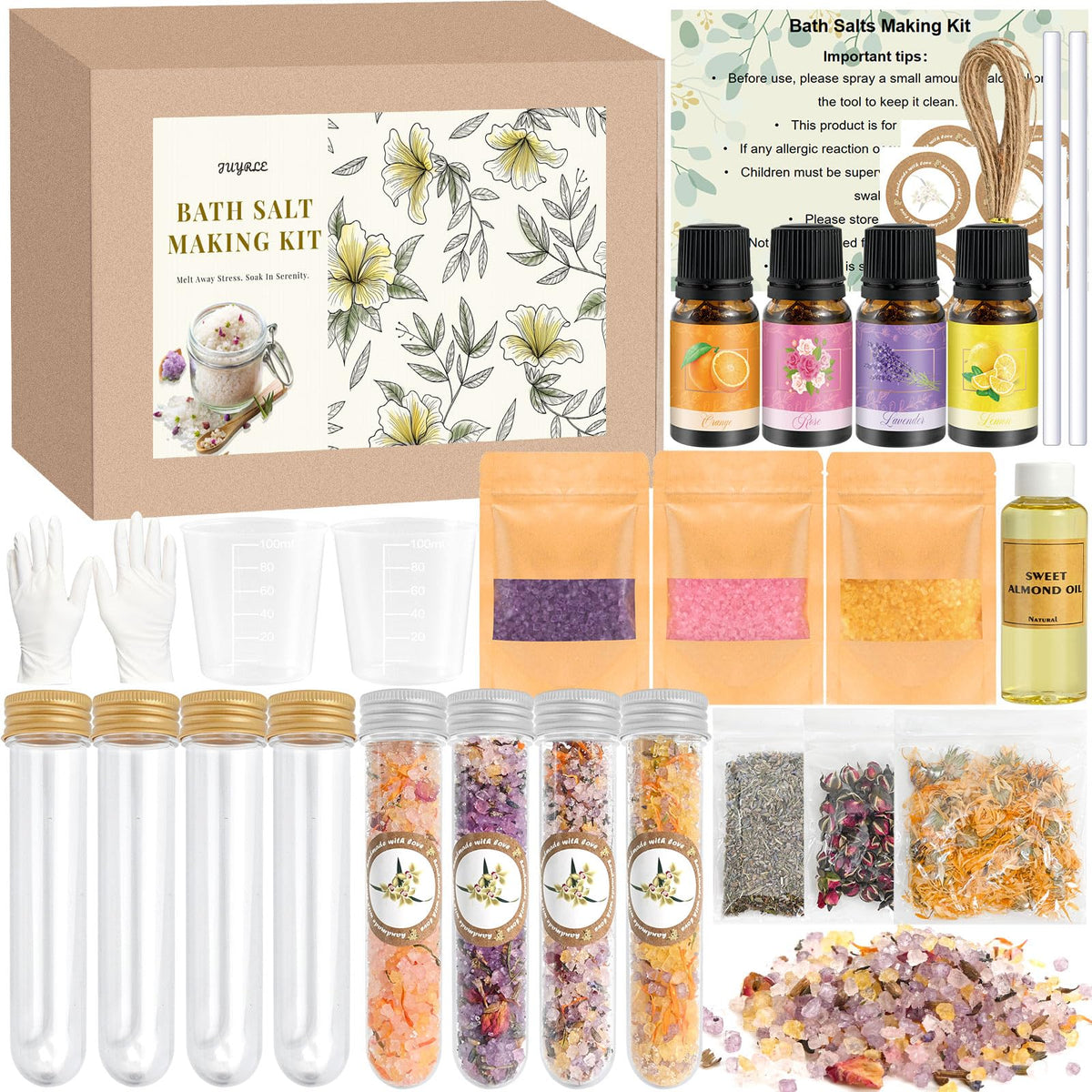 JUYRLE bath salts making kit packaging, a ready-to-gift spa set for home relaxation.