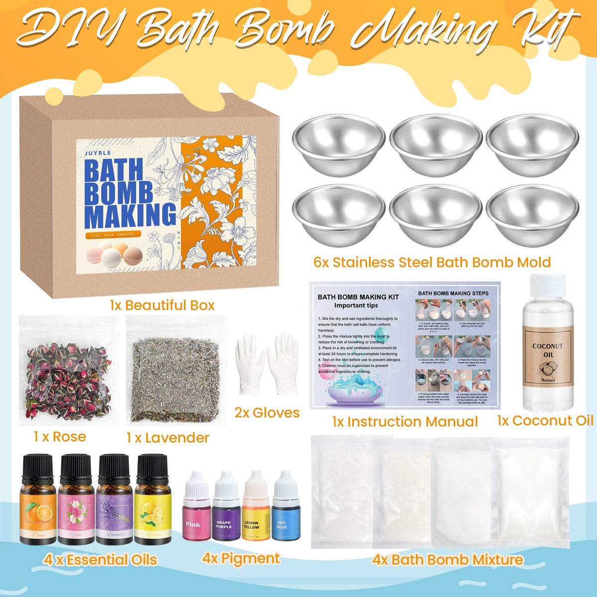 JUYRLE coconut oil included for skin-friendly moisture