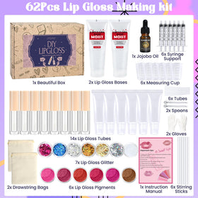 JUYRLE DIY lip gloss pigments arranged for vibrant color mixing and customization