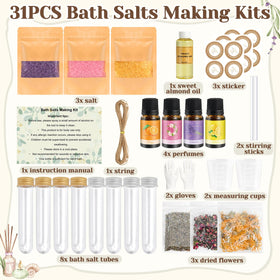 JUYRLE kit contents with salts and fragrances showcased for easy DIY blending.