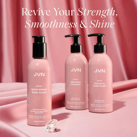 JVN Revive conditioner bottle highlighting moisture and repair for damaged strands.