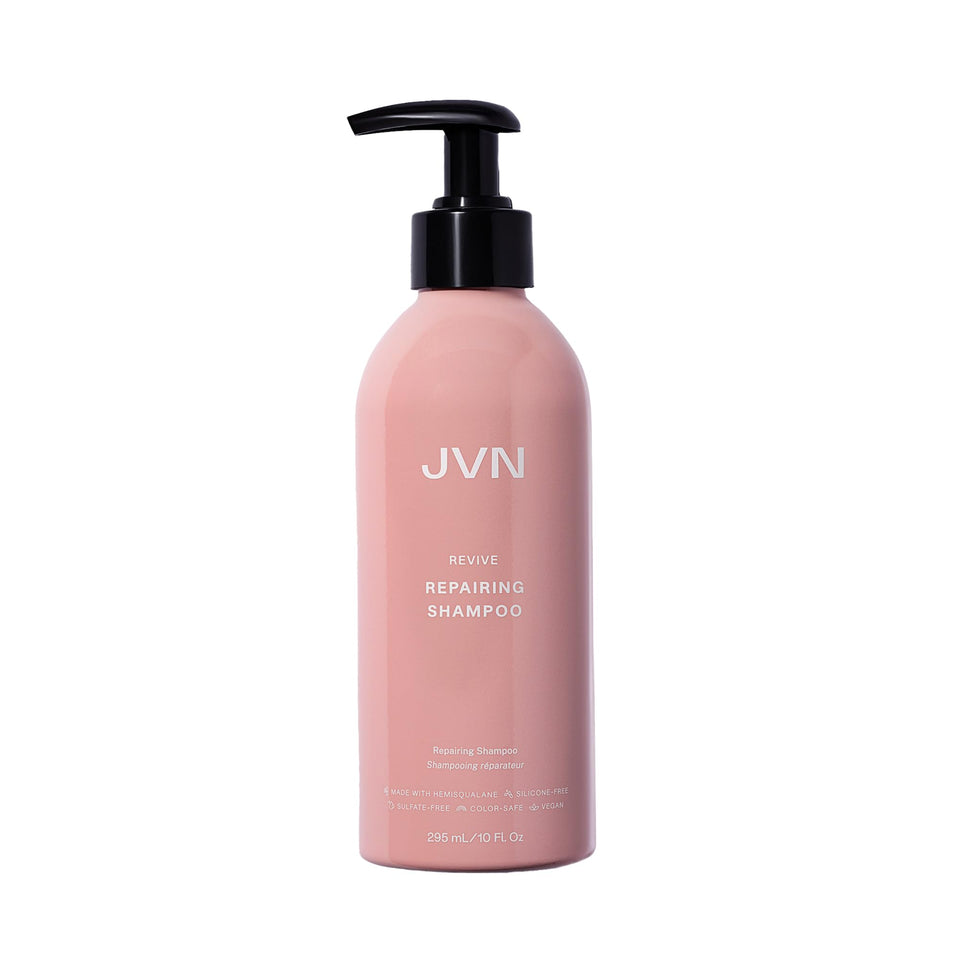 JVN Revive Repairing Shampoo bottle showing silicone-free formula for color-treated hair