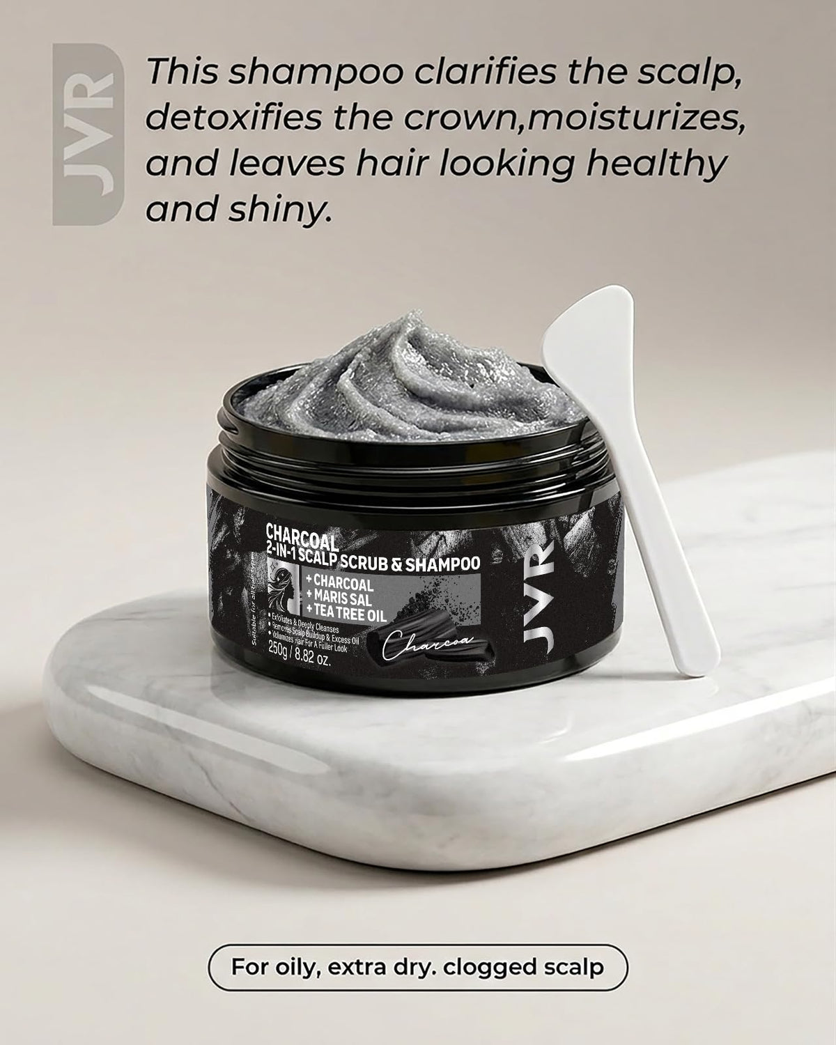 JVR Scalp Scrub orange and peppermint fragrance suggests a refreshing scent