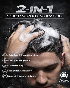 JVR Scalp Scrub texture close-up reveals exfoliating charcoal particles for buildup removal
