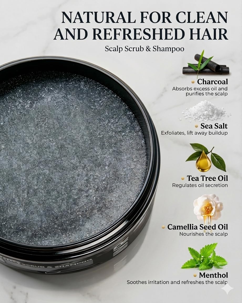 JVR Scalp Scrub tea tree oil drops image suggests refreshing, cooling cleanse