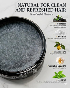 JVR Scalp Scrub tea tree oil drops image suggests refreshing, cooling cleanse