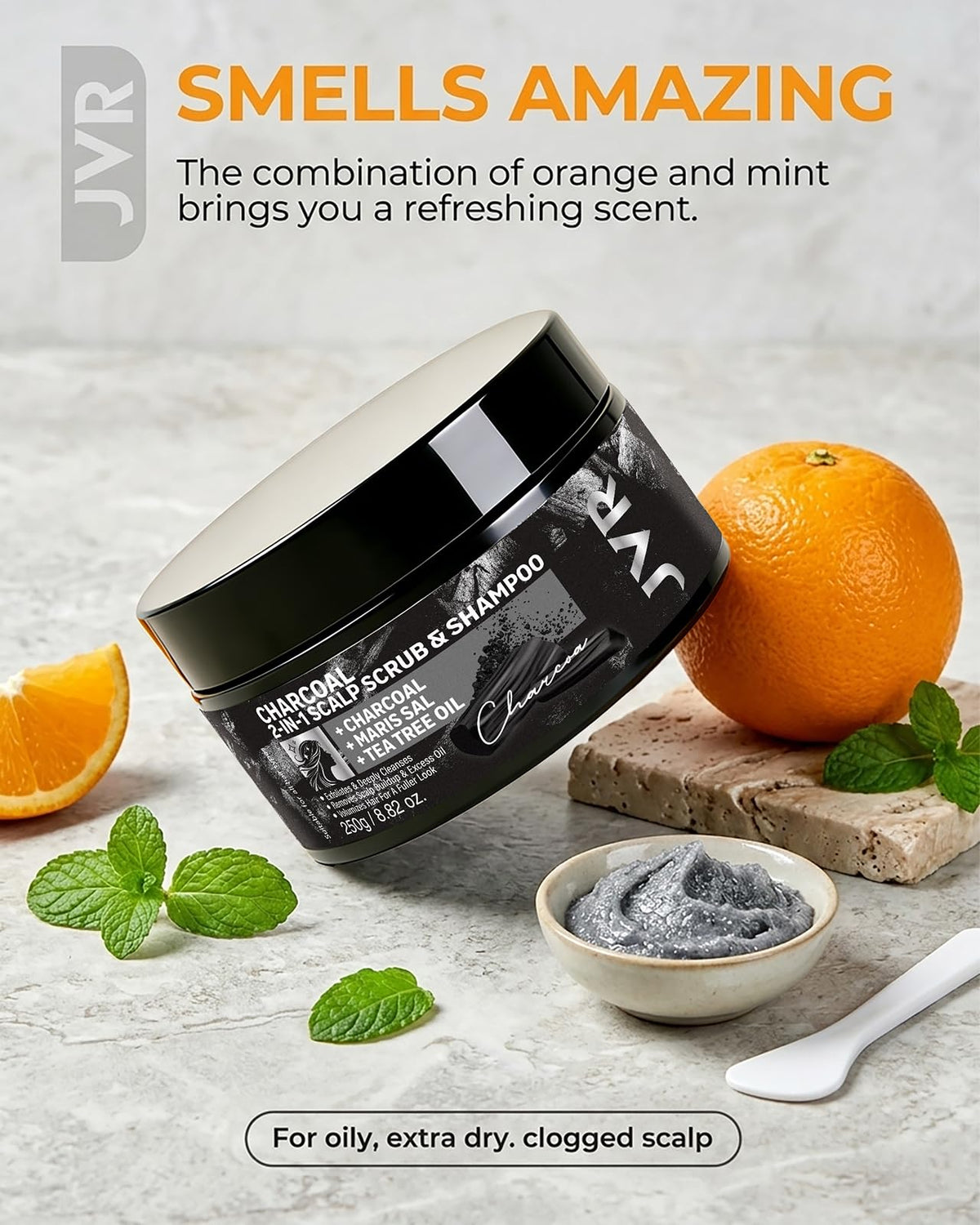 JVR Scalp Scrub vegan cruelty-free badge and clean formula