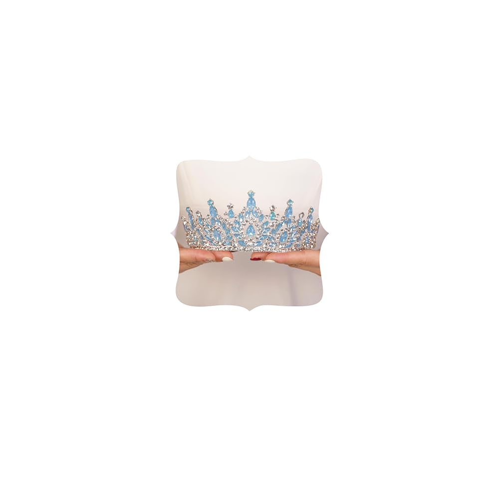 JWICOS blue crystal crown for weddings adds elegant sparkle.
