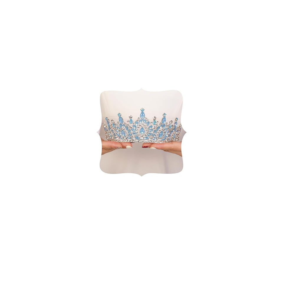 JWICOS blue crystal crown for weddings adds elegant sparkle.