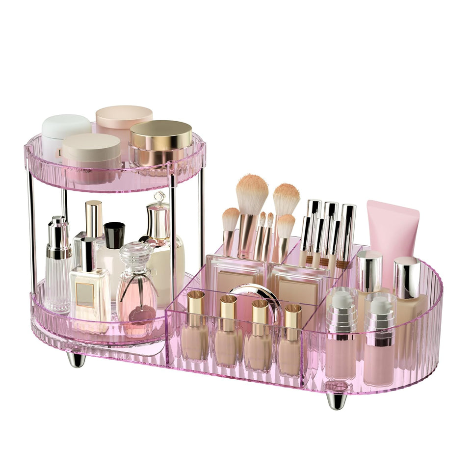 Jywantful 360 rotating vanity organizer in pinkish purple acrylic for easy access