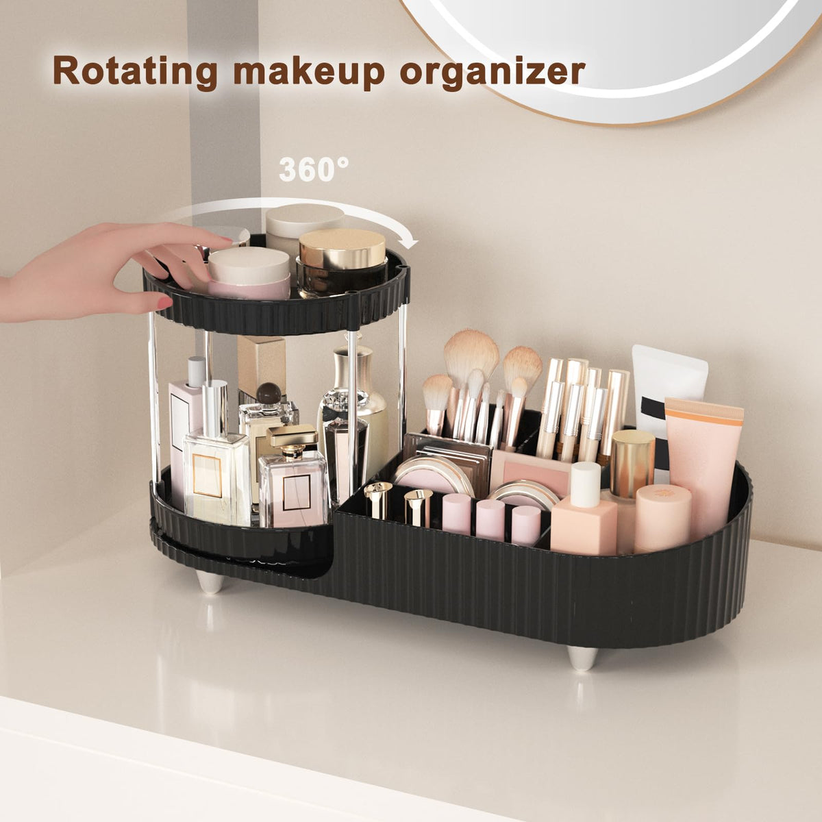Jywantful 7-compartment storage keeps cosmetics neatly separated and visible.