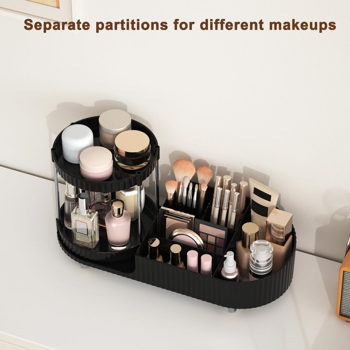 Jywantful makeup brush holder neatly stores brushes for quick use.