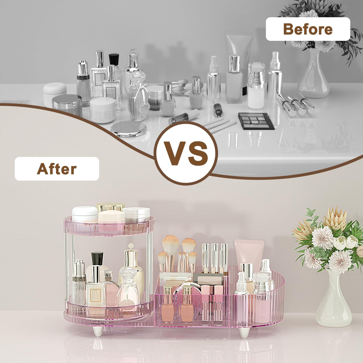 Jywantful vanity organizer with non slip feet for stable rotation