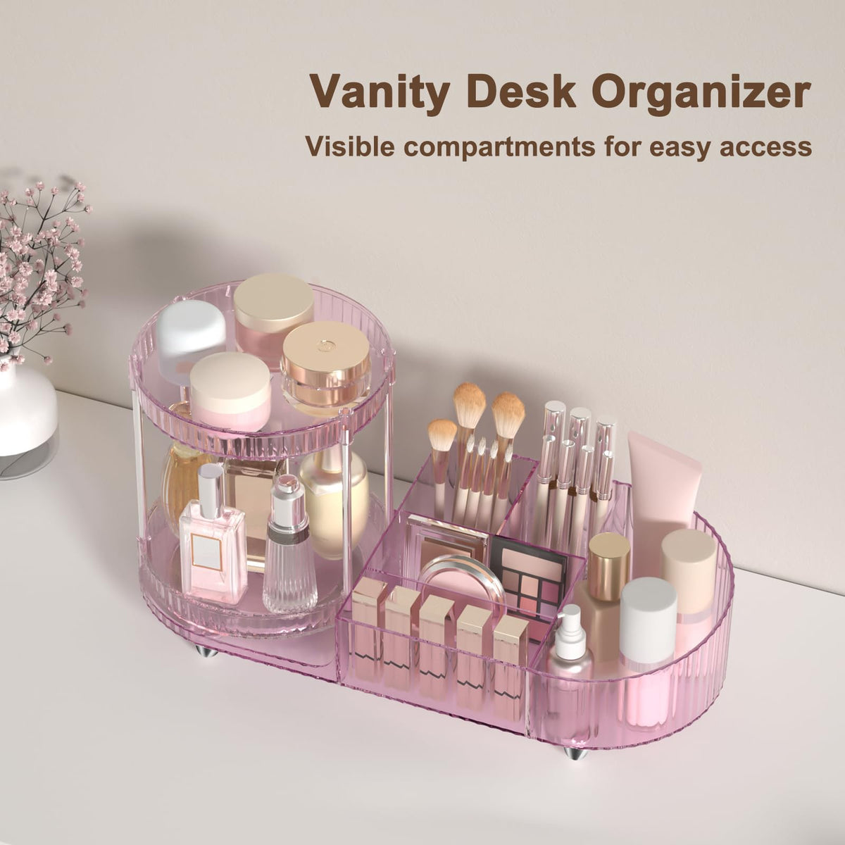 Jywantful clear acrylic vanity organizer with pink hue for quick access
