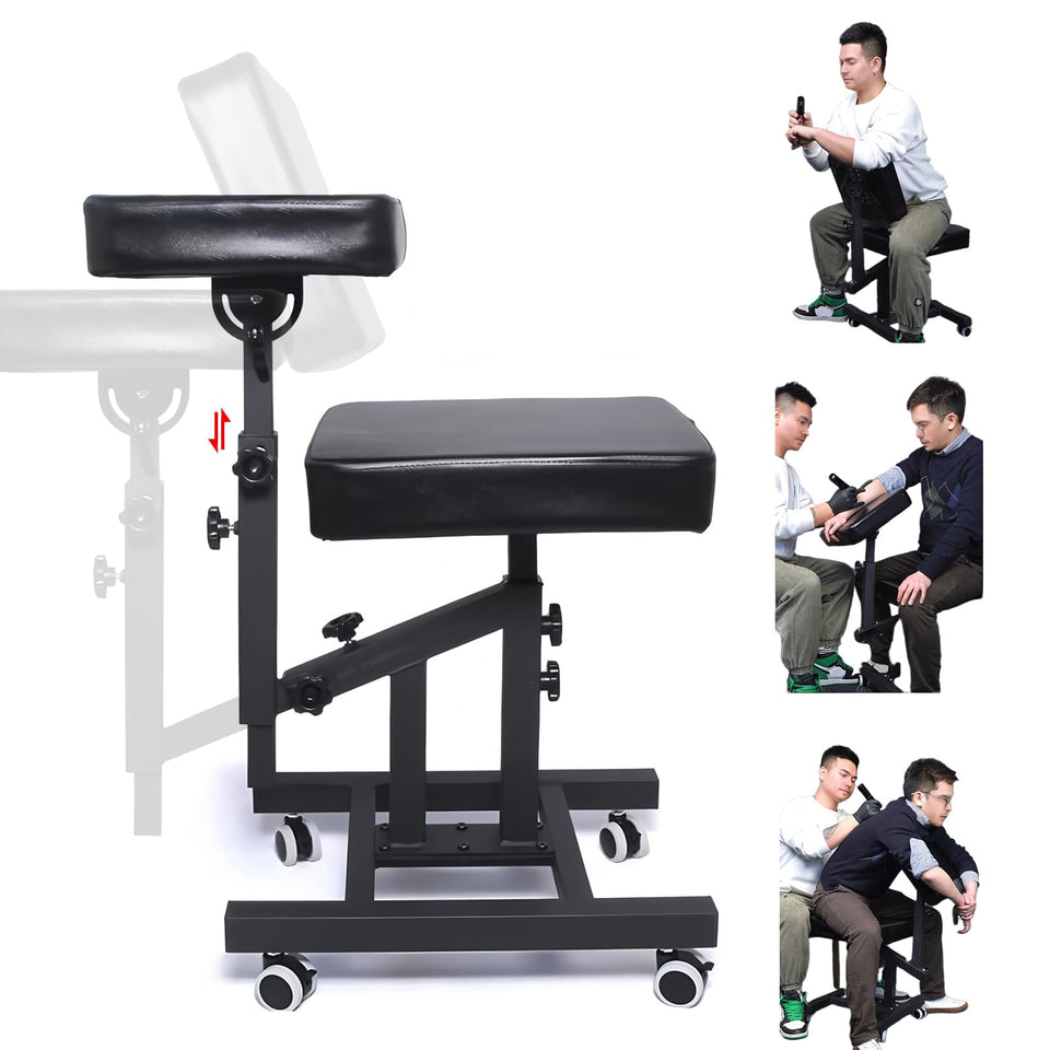 JZsmpmu tattoo chair with adjustable armrest and back support for precise artist comfort.