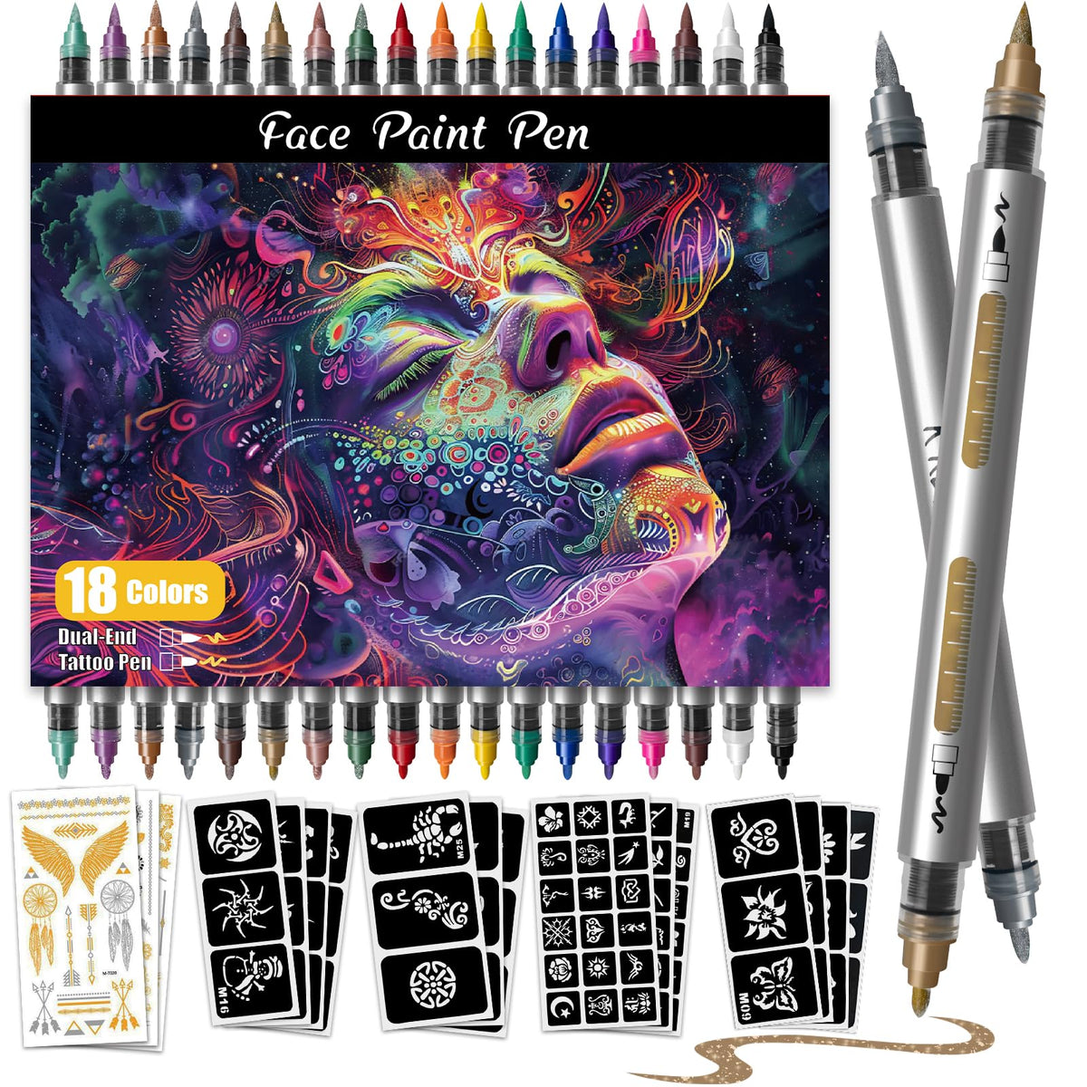 K KERNOWO dual-tip pen enables precise facial tattoos for detailed festival art