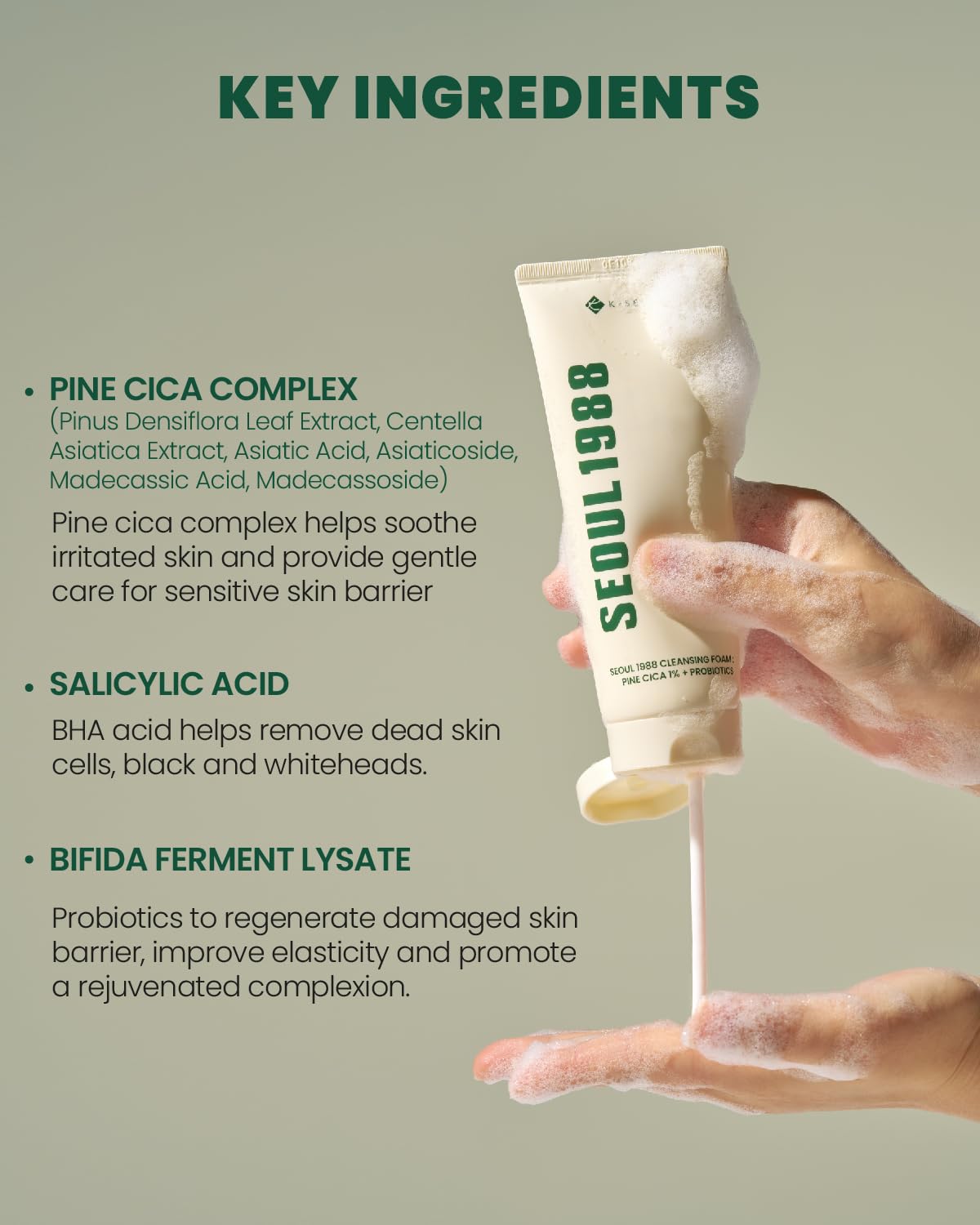 K-SECRET Seoul 1988 Cica Cleansing Foam glycoprotein balances oil and hydration