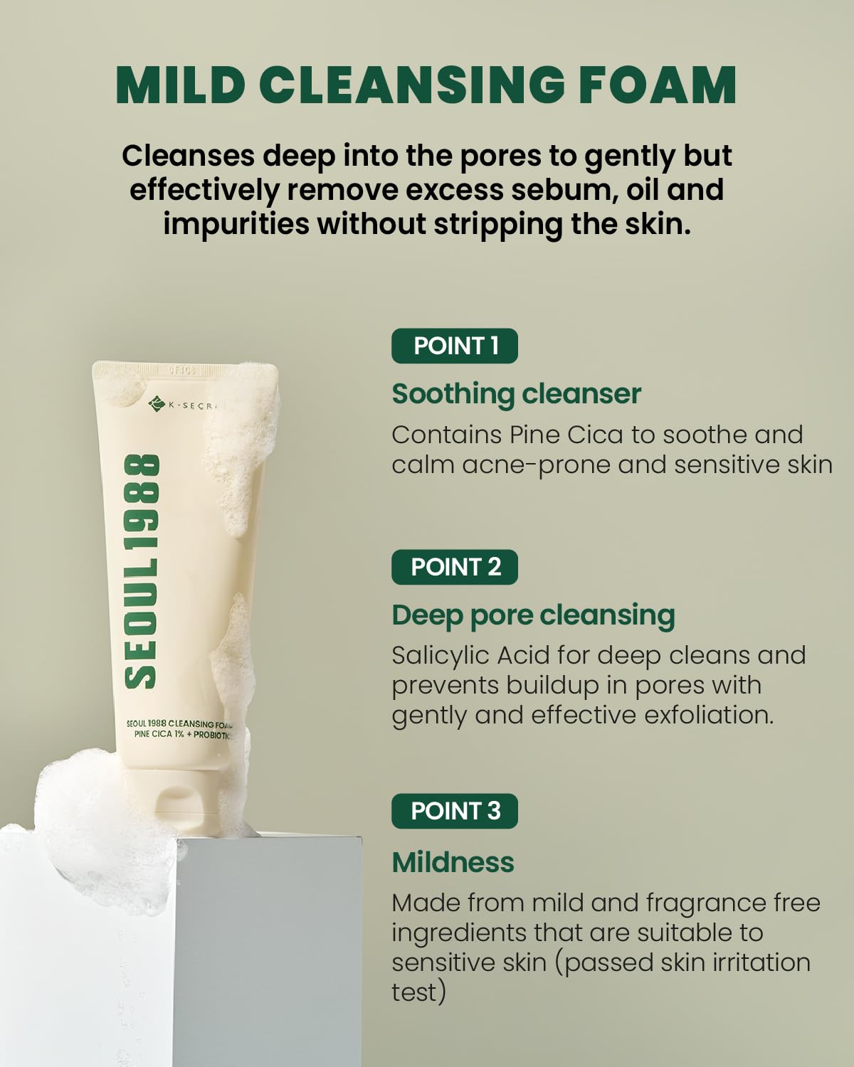 K-SECRET Seoul 1988 Cica Cleansing Foam suitable for sensitive skin daily use