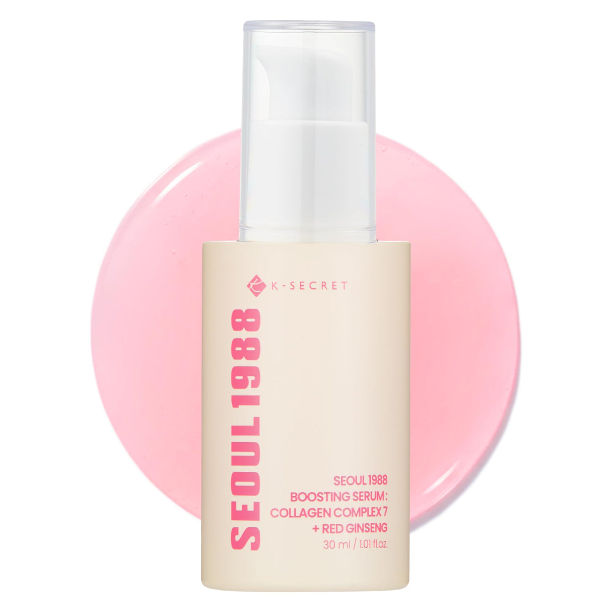 K-SECRET SEOUL 1988 serum bottle closeup showing premium packaging and hydration hint