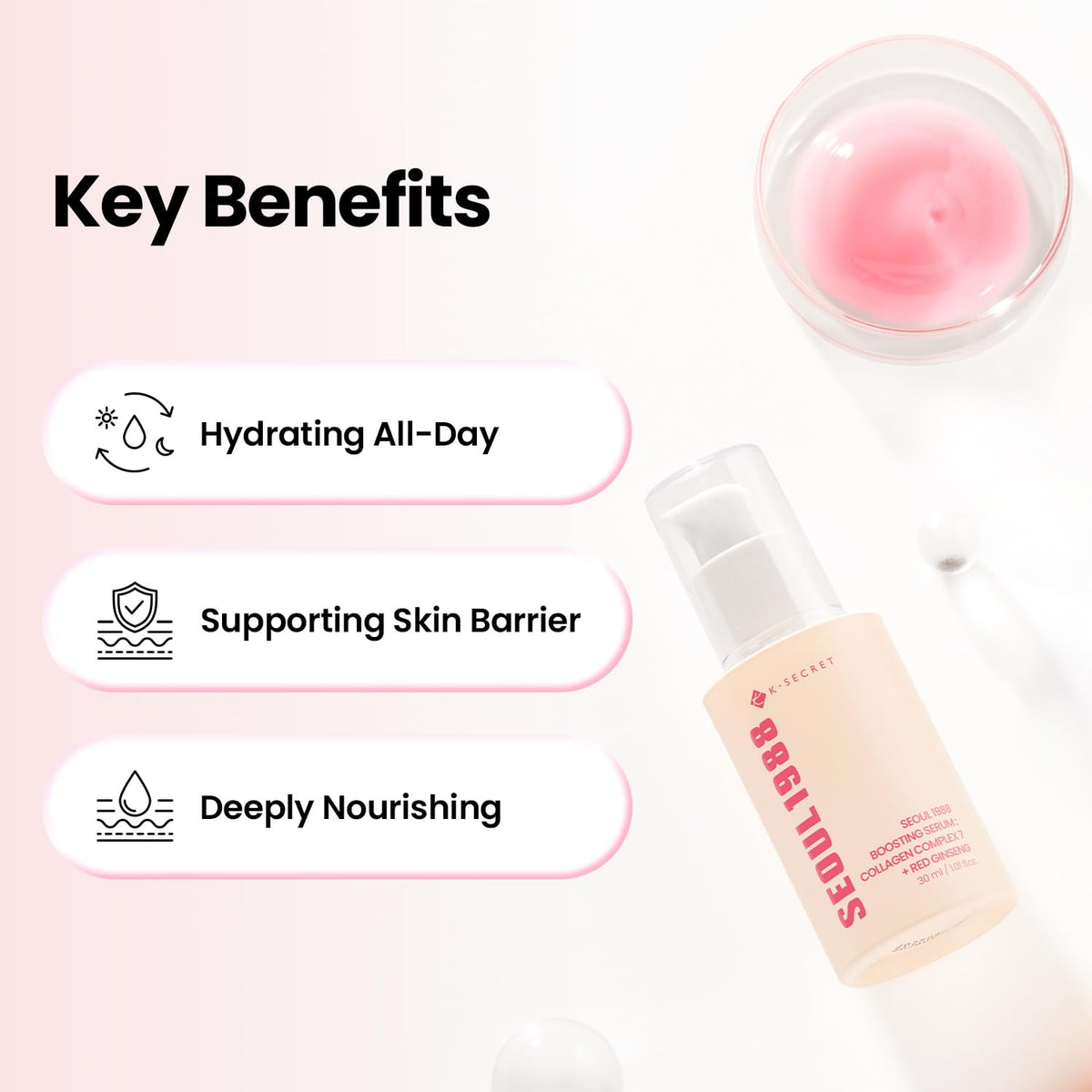 K-SECRET SEOUL 1988 serum dispensing action closeup suggests easy daily use