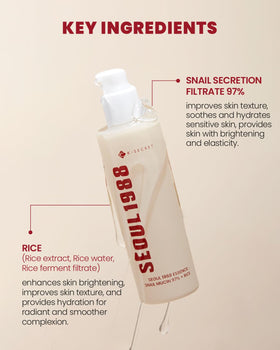 Rice extract and snail mucin nourish skin texture in this K-SECRET serum.