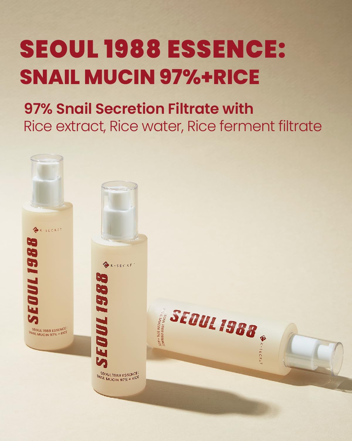 K-SECRET snail mucin essence texture closeup highlighting rich hydration without greasiness.
