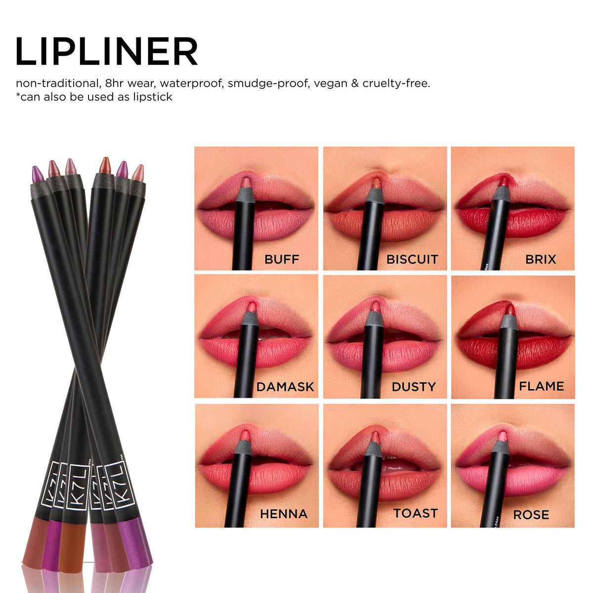 K7L Flame lip crayon image showcases waterproof shade in action.