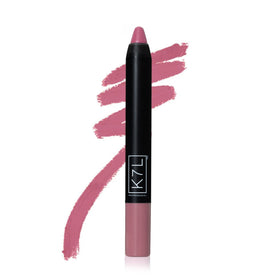 Close-up of K7L Lipsilk Matte crayon applying precise line on lips