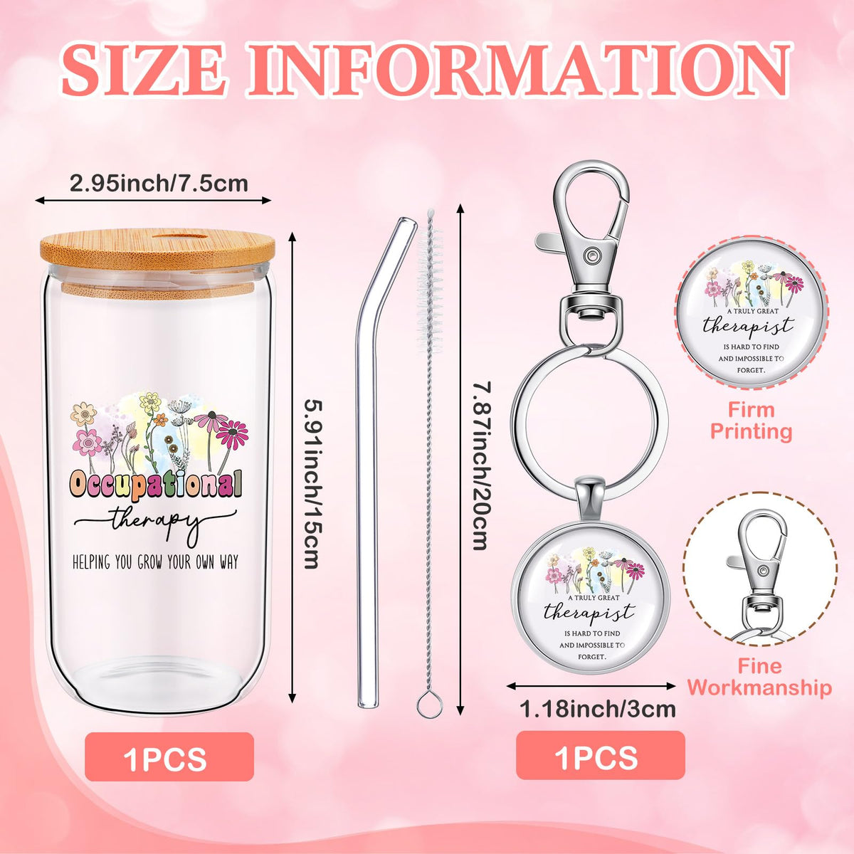 Kacctyen 17 oz glass cup with lid and straw for hydration.