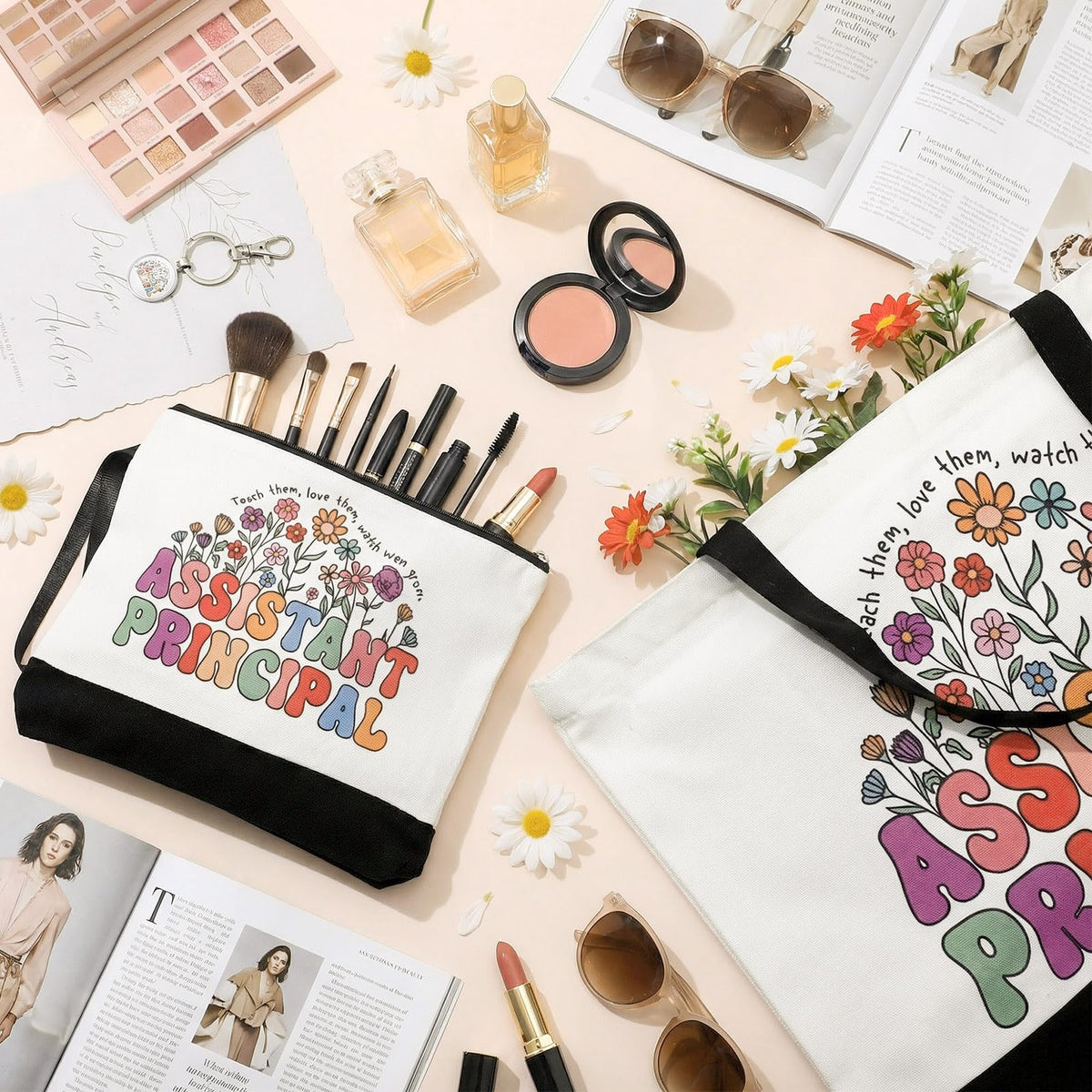 Kacctyen canvas materials highlight durable tote and makeup bag for long-term use.