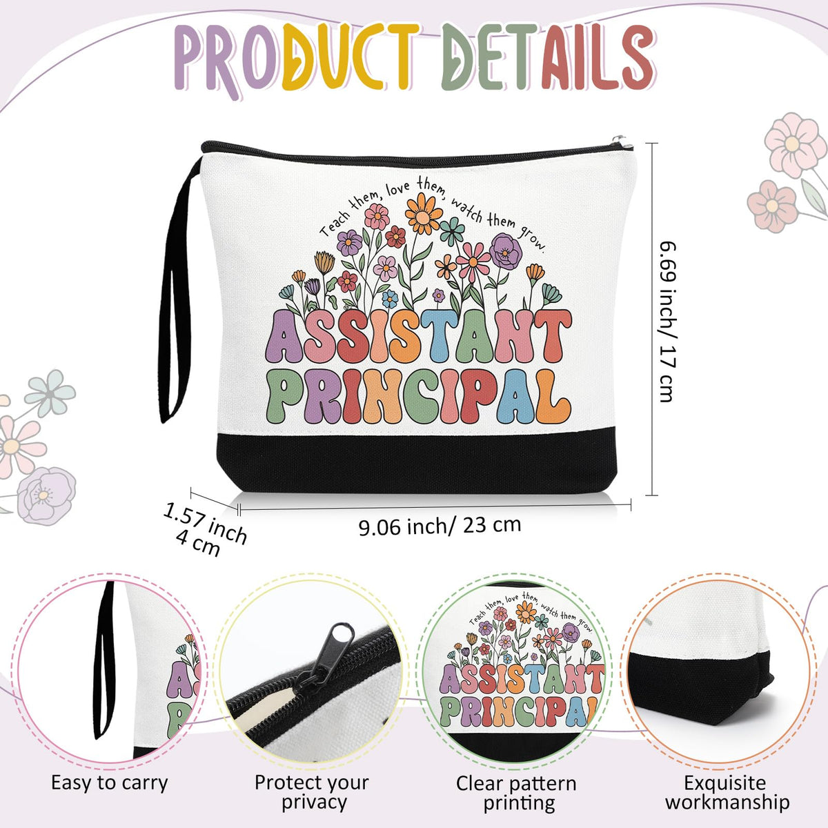 Kacctyen Assistant Principal Gift Set makeup bag closed, canvas interior keeps cosmetics organized.