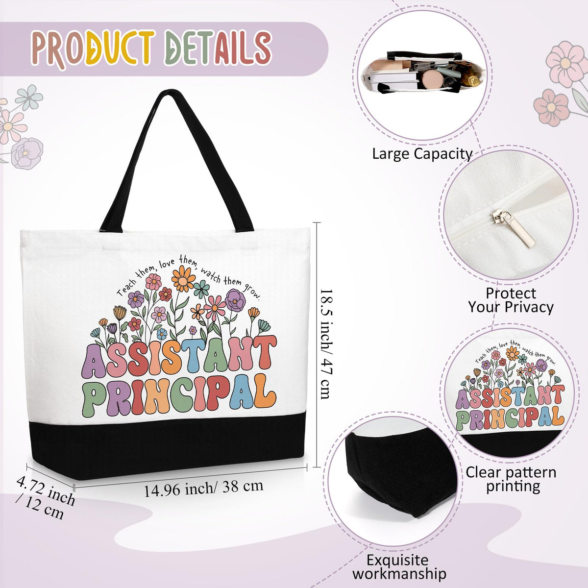 Kacctyen Assistant Principal Gift Set tote bag back view, sturdy handles for shoulder wear.