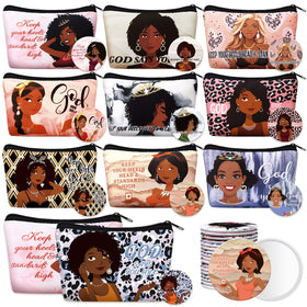 Kacctyen black African women canvas makeup bag, compact cosmetics organizer for daily use