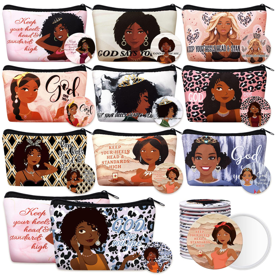 Kacctyen black African women canvas makeup bag, compact cosmetics organizer for daily use