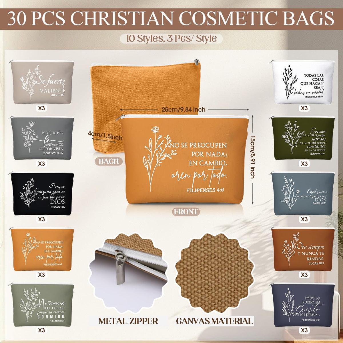 Kacctyen canvas makeup bag in durable fabric with vibrant print.