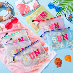 Kacctyen clear makeup bag in rainbow colors, easy to spot items.
