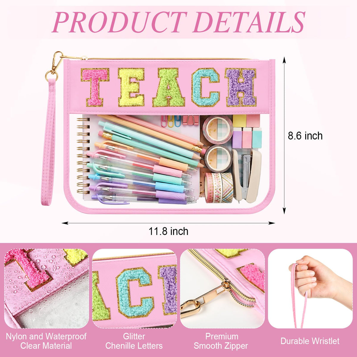 Kacctyen clear makeup bag with zipper for easy visibility and access.