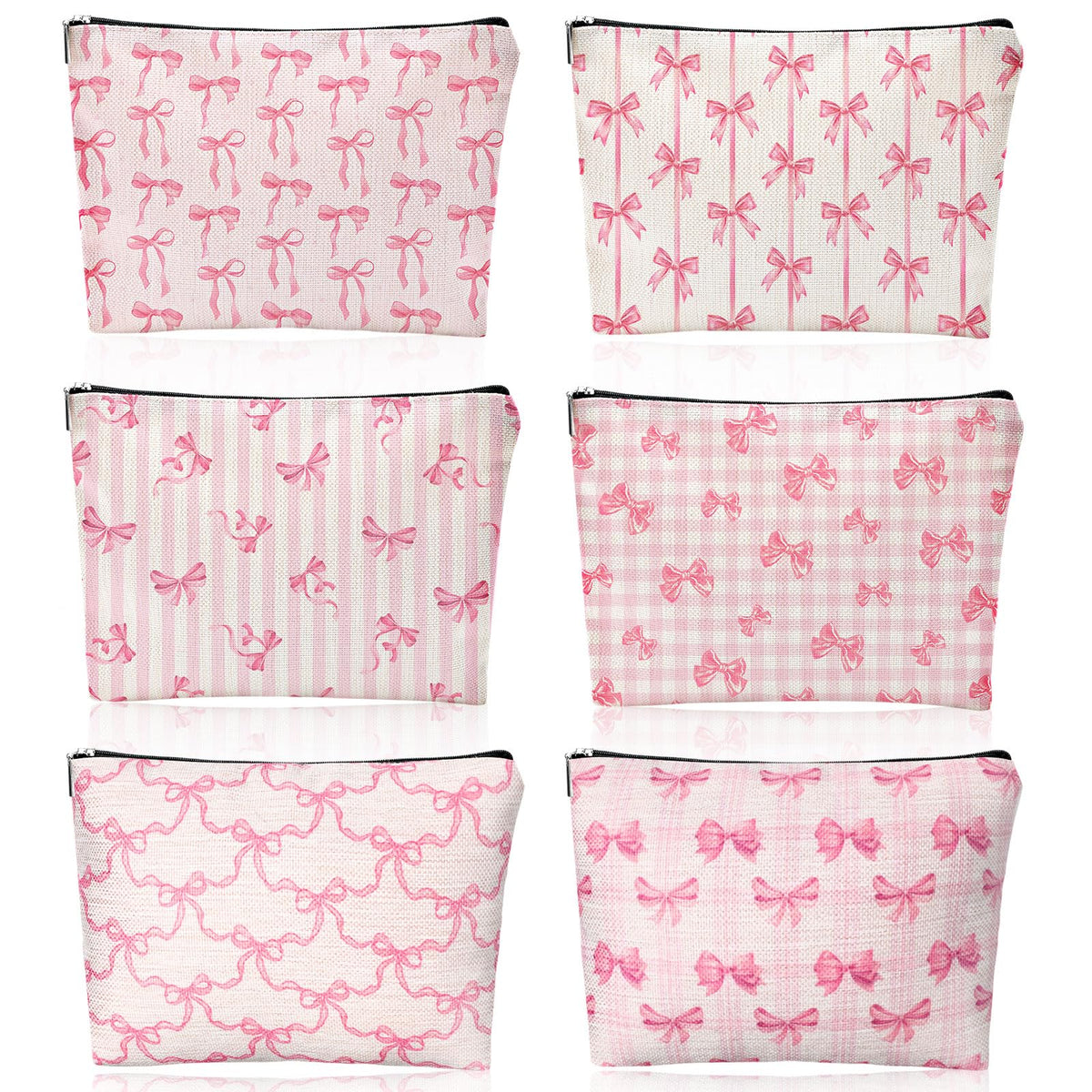 Kacctyen coquette bow makeup bag 6-pack in pink, perfect for keeping cosmetics organized on the go.