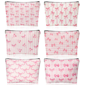 Kacctyen coquette bow makeup bag 6-pack in pink, perfect for keeping cosmetics organized on the go.